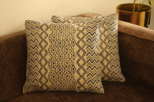 Blue Abstract pattern jute Cushion Covers