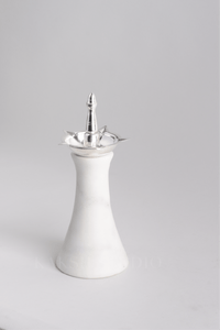 999 pure silver Large Deepak Stand with polished marble base | Pooja Essentials | Luxury Gifting