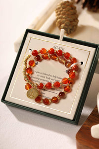 Rakhi Hamper (set of 4) - 12  Red Banded Agate bracelet , Mother Of Pearl Earrings, Hamza T-light, Adorn tray