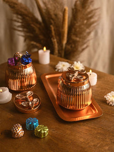 Rooh metal dry fruit jar set with tray (Copper)