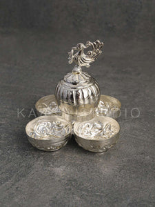 Silver Peacock Tilak/Roli chawal bowl