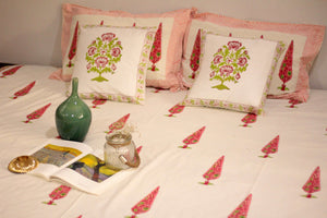 Pink Tree Handblock Print Bedsheet