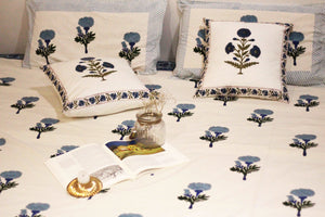 Blue Flower Handblock Print Bedsheet