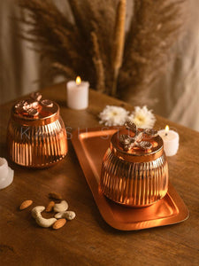Rooh metal dry fruit jar set with tray (Copper)