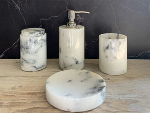 White marble bathroom accessories set